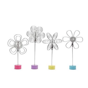Imagem de 4 peças de suporte para cartão de mesa com flores fofas, suporte para foto, suporte de mesa para notas de papel, foto monmory de Natal, cartão de exibição com base de metal colorida