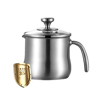 Imagem de KLLKR Pote de leite de aço inoxidável com bico de despejo, panela com tampa, cabo de aço inoxidável reforçado sem revestimento para ferver leite, molho, cor