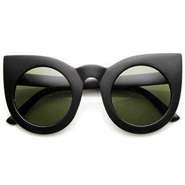 Imagem de zeroUV – Óculos de sol femininos vintage retrô grande anos 70 com lentes redondas 48 mm, Matte Black / Green, One Size