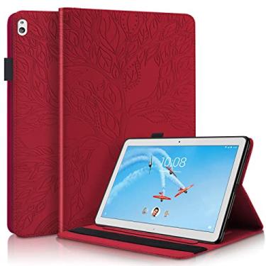 Imagem de Compatível com Lenovo M10 HD 10.1 Polegada Case TB-X505L/X505F, TB-X605L/X605F PU Couro Case Flip Wallet Capa Protetora Árvore da Vida Tablet Case Slot para Cartão Tablet PC Cover (Color : Red)