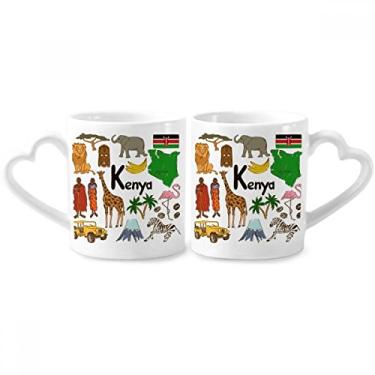 Imagem de Kenya Landscap Animals National Flag Couple Porcelain Mug Set Ceramic Lover Cup Heart Handle