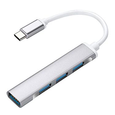 Imagem de JacobsParts Divisor de hub USB-C tipo C para USB 3.0 com 4 portas para MacBook Pro/Air, iPad, PC, Chromebook, telefone (prata)