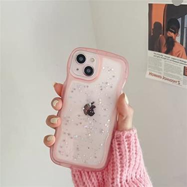 Imagem de MOESOE Capa compatível com iPhone 13 Pro MAX, capa fofa encaracolada com design de estrela com glitter para meninas e mulheres, à prova de choque, macia, fina, epóxi, amortecedor, transparente, para celular, rosa