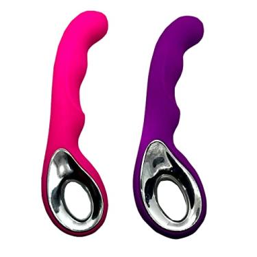 Imagem de Vibrador Clitoriano Vaginal Penetração Recarregável Ponto G Com Textura Ondulada Alça Metalizada Vazada Com Curvatura Bateria (Cor Roxo)