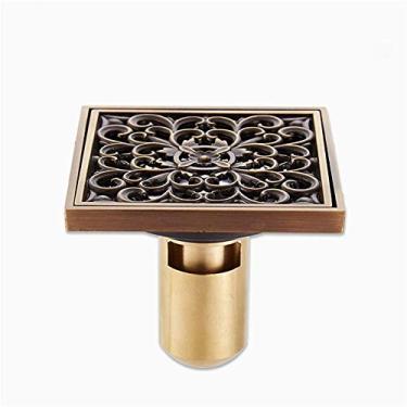 Imagem de Piso de banho ralo espesso anti-odor com tampa de cobre removível padrão quadrada Filtro invisível Home Hotel Acessórios de banheiro