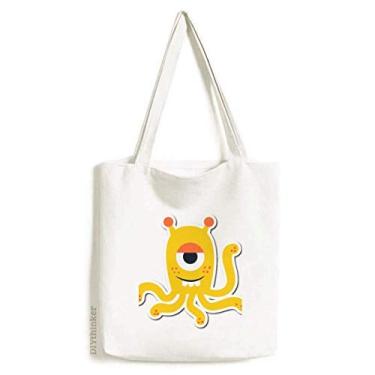 Imagem de Bolsa de lona com monstro amarelo universo e alienígena bolsa de compras casual bolsa de mão
