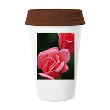 Imagem de Rosa vermelha flores Art Deco presente Caneca moderna café copo cerâmica copo tampa