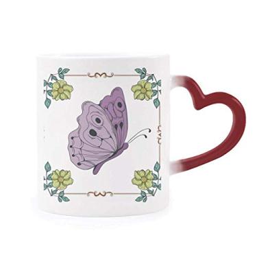 Imagem de Caneca de borboleta roxa com citação sensível ao calor Copo de grés que muda de cor vermelha
