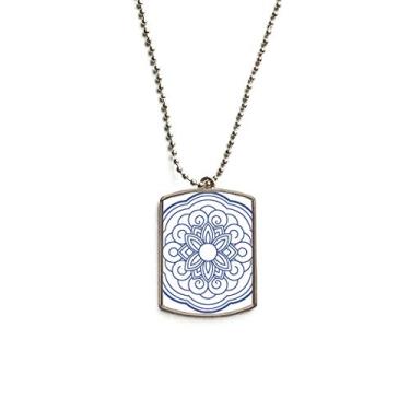 Imagem de DIYthinker Colar de animais de estimação com pingente de corrente de aço inoxidável com padrão de flor azul chinesa