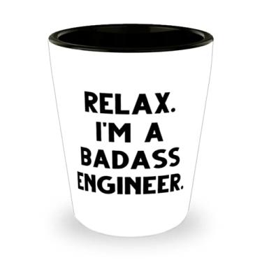 Imagem de Copo de shot de engenheiro útil, relaxe Sou um engenheiro Badass, para colegas de trabalho, presente de chefe, copo de cerâmica para engenheiro
