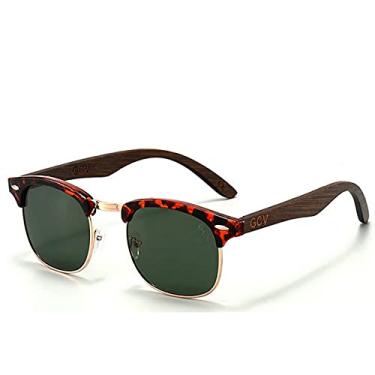 Imagem de Óculos de Sol Hastes de Madeira Browline GCV Polarizados Proteção UV400 (C3)