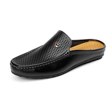 Imagem de Pantufas masculinas clássicas de couro para escritório, casuais, sem cadarço, mocassins e sem costas, Black-2, 10