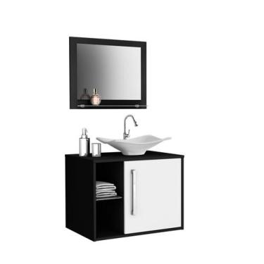 Imagem de Conjunto Banheiro Gabinete E Espelheira Baden - Preto/Branco - Bechara