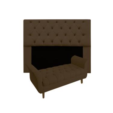 Imagem de Conjunto Cabeceira Mirage Com Recamier Grécia King 195 cm Suede Marrom - LM DECOR