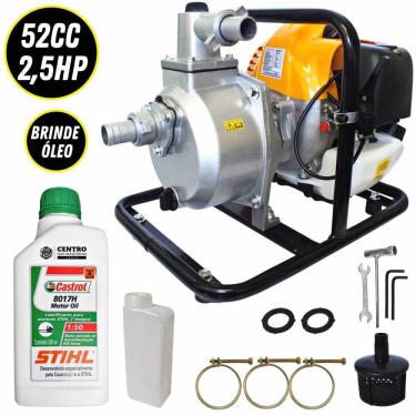 Imagem de Motobomba Vulcan Autoescorvante VB10B Á Gasolina 2 Tempos 52cc 2,5HP 20MCA Partida Manual Com Óleo Castrol Stihl 500ml