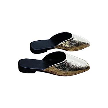 Imagem de CsgrFagr Sandálias de praia femininas vazadas casuais chinelos rasteirinhas sandálias retrô femininas casuais salto plataforma strass, Dourado, 8.5
