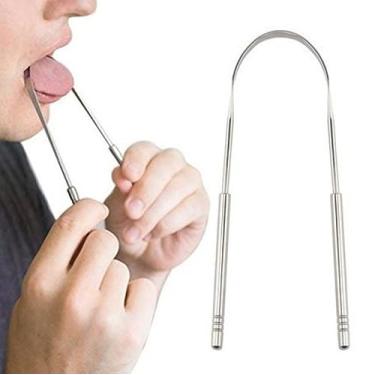 Imagem de Limpador Raspador De Língua Em Inox para higiene bucal