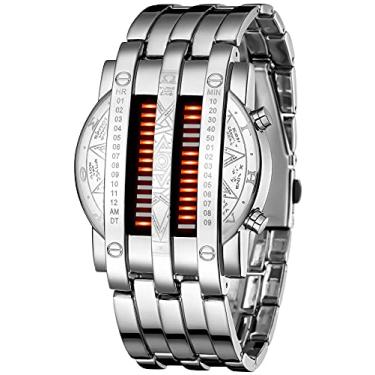 Imagem de Relógio digital masculino de matriz binária, LED azul, clássico, criativo, moderno, banhado de preto, Prateado, vermelho, Digital