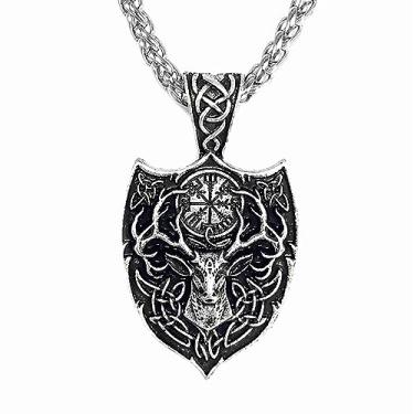 Imagem de Leprato Colar de talismã viking para homens nórdico Mjolnir lobo bússola valknut pingente nórdico viking runa joias presentes, one size, Zinco, Sem Pedra Preciosa