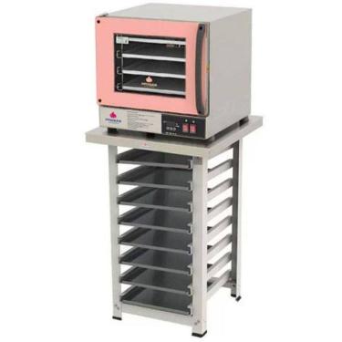 Imagem de Kit - Forno Turbo Elétrico Fast Oven PRP-004 Plus 220V Rosa + Bancada MES-004 + 8 Assadeiras  - Progás