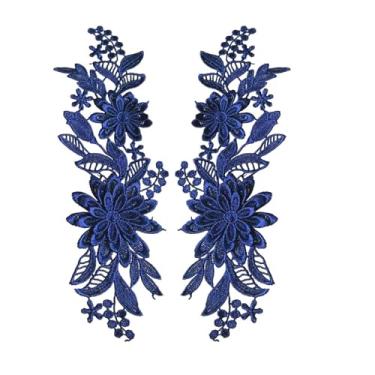Imagem de Fancyes 1 par de remendo bordado de flores costura artesanato decoração rendas apliques diy para vestido de baile de casamento roupas diy, azul escuro