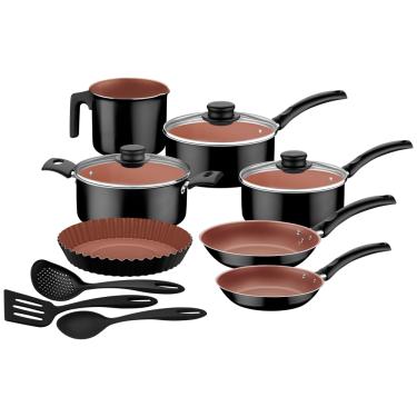 Imagem de Jogo de Panelas Tramontina Turim em Alumínio com Revestimento Interno em Starflon Max e Externo em Poliéster Preto 10 Peças