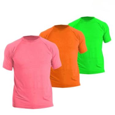 Imagem de 3 Camisetas Manga Curta Masculina Proteção Solar UV50+ (P, Laranja N-Verde N-Rosa N)