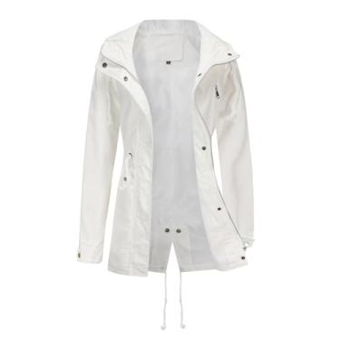 Imagem de Casaco midi com capuz feminino elegante jaqueta de manga comprida com cinto, Branco, XXG