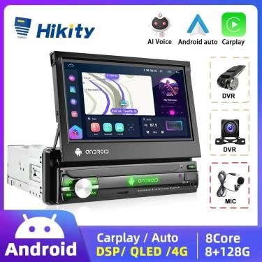 Imagem de Hikity-Carplay multimídia de tela retrátil  Android  1 din  7 "  reprodutor de vídeo  áudio