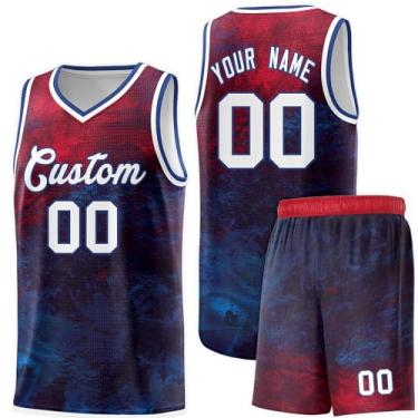 Imagem de Camisa de basquete personalizada 90S Hip Hop Athletic Sports Shirts Impresso Número de nome personalizado para homens e crianças, Vermelho, azul marinho, branco - 01, One Size