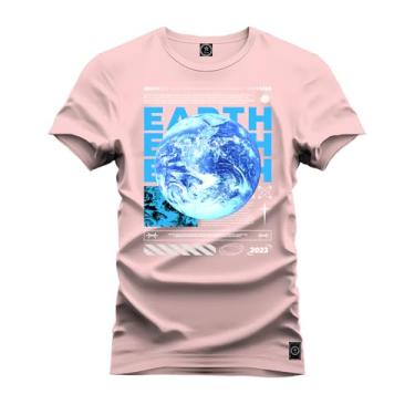 Imagem de Camiseta Casual 100% Algodão Estampada Earth Terra Rosa G