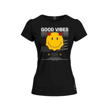 Imagem de Baby Look T-Shirt Algodão Premium Estampada Good Vibes Preto M
