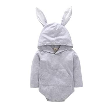 Imagem de Macaquinho de orelha para bebês meninas meninos coelho 3D macacão infantil com bolso roupas meninas meninos, Cinza, 3-6 Months
