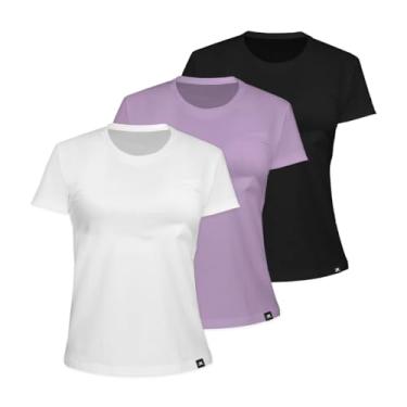 Imagem de Kit com 3 Camiseta Algodão Sportswear Muvin - Feminino - Mais Conforto - Academia – Camiseta Manga Curta - Treino Funcional - Corrida – Ginástica (BR, Alfa, M, Regular, Preto/Branco/Lilás Lavanda)