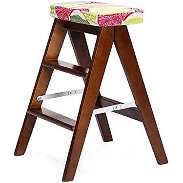 Imagem de Banqueta Escada de madeira Banqueta dobrável Escada com almofada Escada de 3 degraus de dupla utilização, bétula 3 estilos multifuncionais (cor: marrom, tamanho: 3#) ziyu