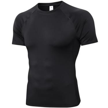 Imagem de SPVISE Camiseta masculina de compressão de manga curta para treino e academia, camiseta de camada de base atlética seca fresca para corrida esportiva, Preto, P