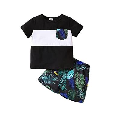 Imagem de Roupas infantis para meninos de manga curta com estampas de desenhos animados camisetas tops shorts roupas infantis de verão para meninos conjunto de roupas para meninos, Preto, 2-3 Anos