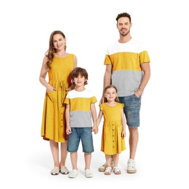 Imagem de PATPAT Conjunto de vestidos maxi e camisetas de manga curta com estampa floral para a família, com estampa floral, para mãe, filha, sem mangas, Dourado, amarelo, GG