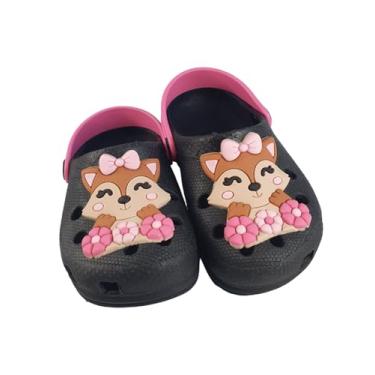 Imagem de Sandália Babuche Infantil Feminina Chinelo Criança Divertido (Sandália Babuche Infantil Feminina Preto Raposa Flores, BR, Criança de 4 a 8 anos, Numérico, 27)