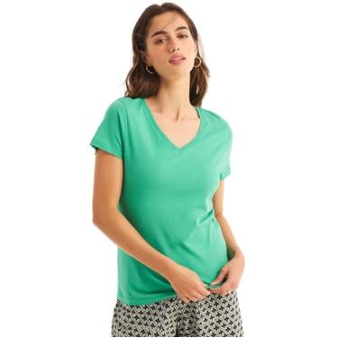 Imagem de Nautica Camiseta feminina de algodão elástico supermacia com gola V e conforto fácil, (Nova coleção sustentavelmente trabalhada) Verde Spiner, P