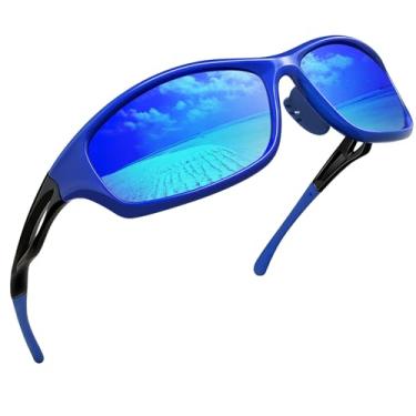 Imagem de Óculos de Sol Esportivo Polarizado para Masculino Femininos UV400 Proteção Ciclismo Dirigir Armação Inquebrável Joopin Óculos de Sol para Homens e mulheres (Lente Espelhada Azul da Moldura Azul)
