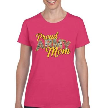 Imagem de Camiseta Proud Army Mom US Military Family Pride Veteran Patriotic Armed Forces Mother's Day Licenciada Feminina, Rosa choque, 3G