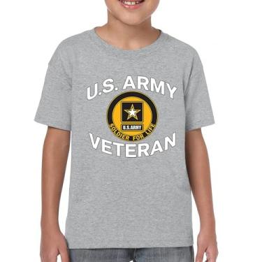 Imagem de Camiseta juvenil US Army Veteran Soldier for Life Military Pride DD 214 Patriotic Armed Forces Gear Licenciada Kids, Cinza, GG