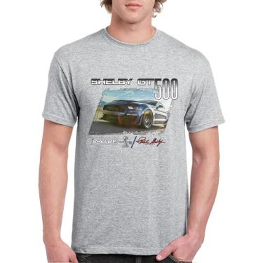 Imagem de Camiseta masculina 2022 Shelby GT500 Signature Mustang Racing Cobra GT 500 Muscle Car Performance Powered by Ford, Cinza, XXG