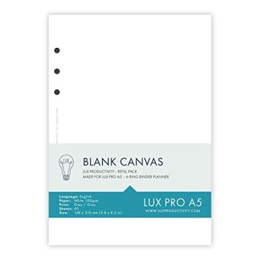 Imagem de LUX PRO Planejador de Produtividade - Organizador de Encadernação - Pacotes de Refil e Adesivos - Compatível com Organizadores de Filofax A5, Lux Pro - Blank Pages (Canvas), A5 Paper (210 x 150mm)