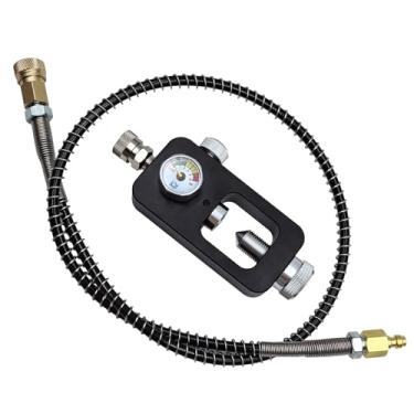 Imagem de Aopkeo DIN Scuba Fill Station 4500psi HPA Válvula adaptadora de enchimento para paintball, PCP, mergulho, airsoft, com mangueira de enchimento de 32 polegadas (com mangueira de enchimento de 32