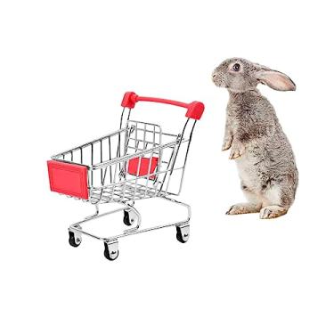 Imagem de MANON ROSA Mini carrinho de compras coelho brinquedo pequeno animal supermercado carrinho de mão ouriços papagaio pássaro gatos ratos porcos holandeses hamsters porquinho da índia lagarto chinchila