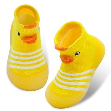 Imagem de Dexspoeny 1 par de sapatos Baby First Walking Shoes, Baby Socks Shoes Boys / Girls Walkers Shoes antiderrapante com sola de borracha macia Toddle Tênis amarelo, azul, Amarelo, 15-18 Months Wide