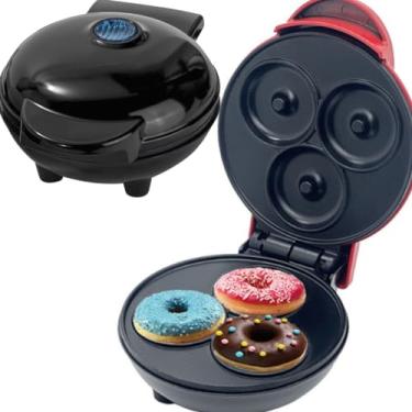 Imagem de Novo Mini Donut Maker, 3 mini donuts Máquina elétrica de fazer donuts para café da manhã adequado para crianças Sobremesa Lanche Perfeito (Preto, 220v)