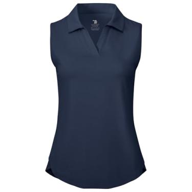 Imagem de BGOWATU Camisetas polo femininas sem mangas com gola V e gola V, FPS 50+, secagem rápida, leve, Azul marino, G